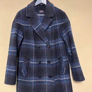 Marks & Spencer Navy and Black Checkered Pea Coat